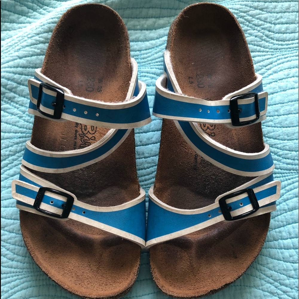 Blue and White Birkenstocks Size 5